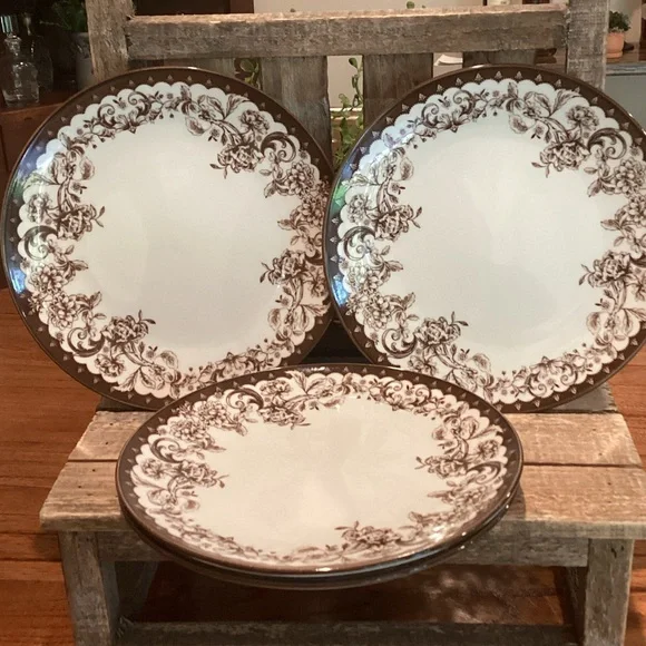 *Out of stock online*  Brown Toile Salad Plate - Set of 4