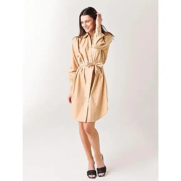 Hunter Bell Beige Rollins Shirtdress Size S Button Down Long Sleeves Belted