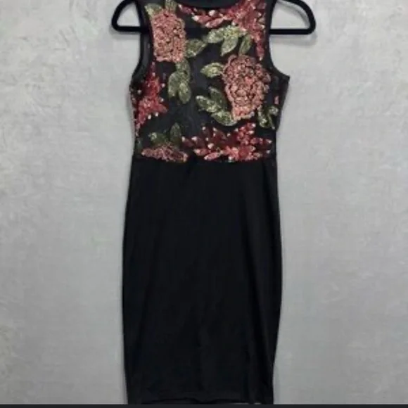 Charlotte Russe Black Dress with Floral Embroidery