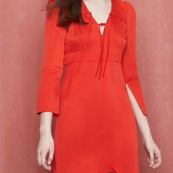 Maje Satin Red Mini Dress Acetate silk sz XS