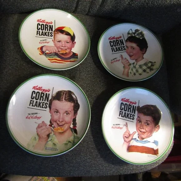 Brand New 2013 NORMAN ROCKWELL KELLOGG’S CORN FLAKES 4 COLLECTOR PLATES in Box