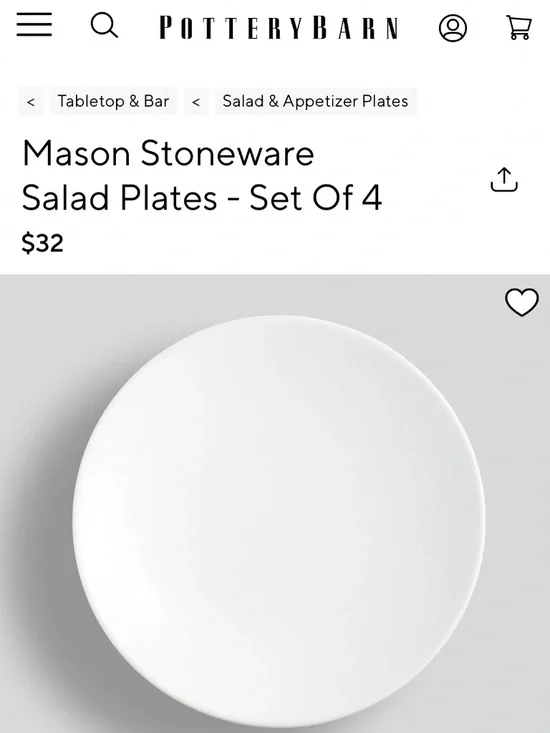 Pottery Barn Mason Stoneware Salad Plates Set of 4