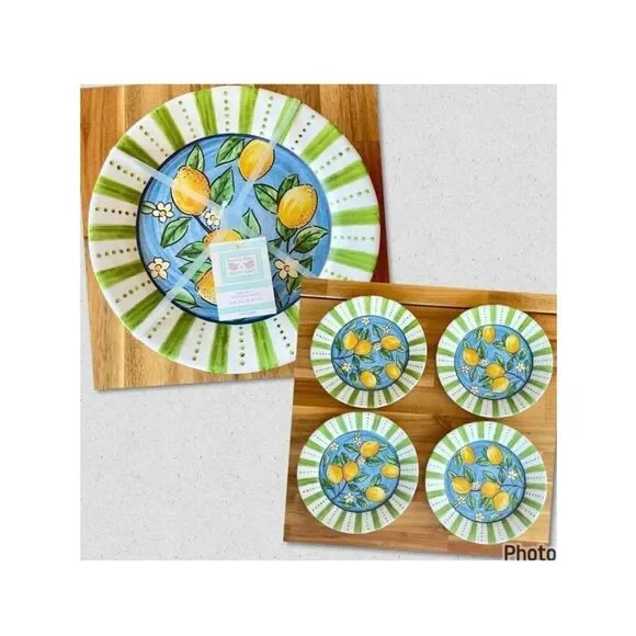 NWT Set of 4 Beach to Bistro 9” SIGRID OLSEN Lemons 100% Melamine Salad Plates