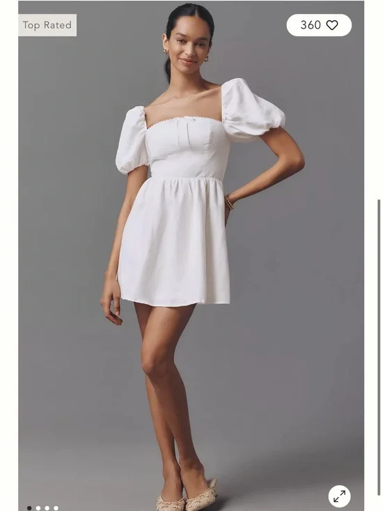 Reformation White Puff-Sleeve Mini Dress