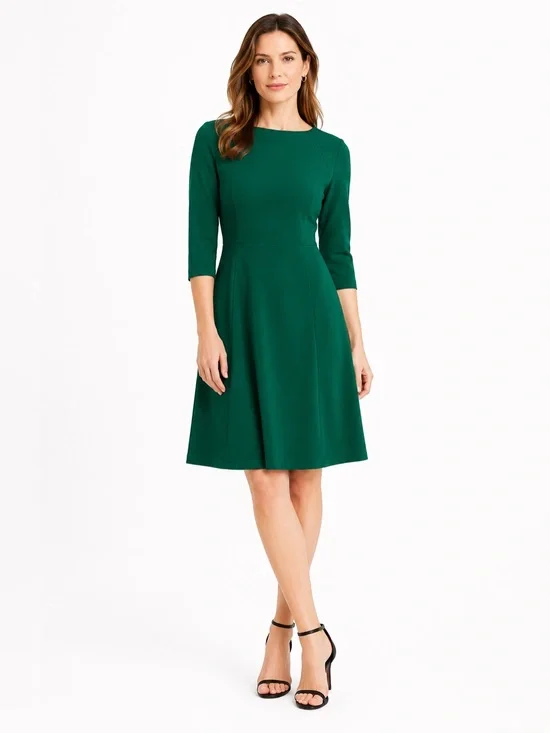 Lauren Ralph Lauren Kelly Green Fit Flare Jersey Dress 3/4 Sleeve Sz 12