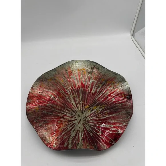 Stunning X-Large‎ Burgundy And Silver Glass Table Centerpiece