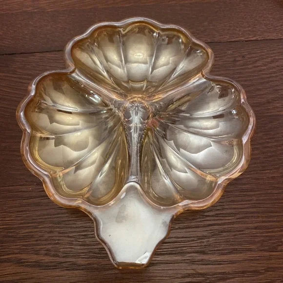 Vintage Carnival‎ Glass Marigold Amber Clover Leaf Candy/Nut/Relish Dish