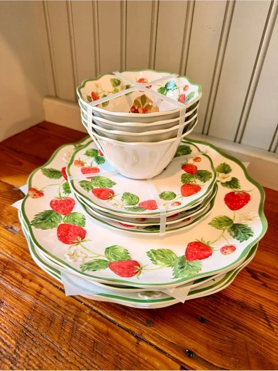 Primrose Vintage Melamine Strawberry Dinnerware Set Bowl Salad Plates