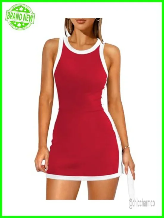 Colorblock Sleeveless Mini Dress with Built-in Shorts Pocket