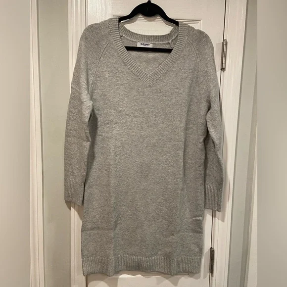 NWT Old Navy Size S Gray So Soft V Neck Long Sleeve Pullover Sweater Mini Dress