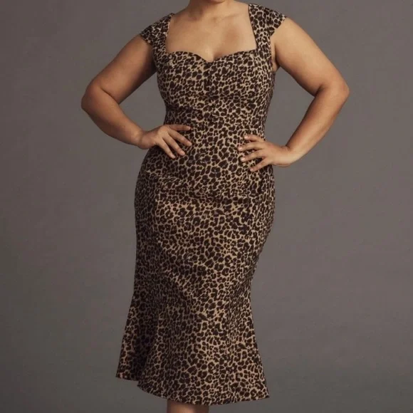 Anthropologie The Cecily Fit & Flare Leopard Print Sweetheart Dress Size S NWT