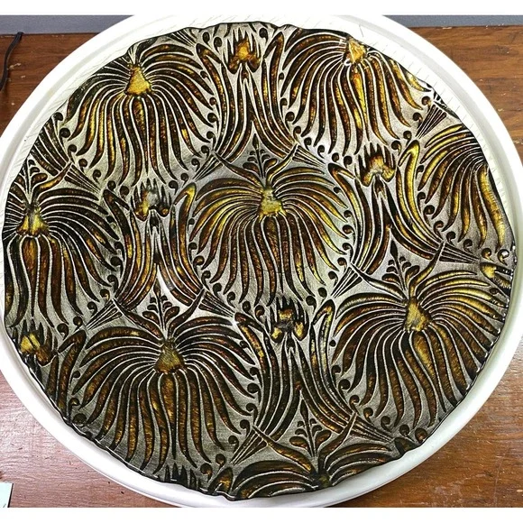 Vintage Three Heads Hand Painted Glass Decorative‎ Gold&Brown Decor Bowl 15