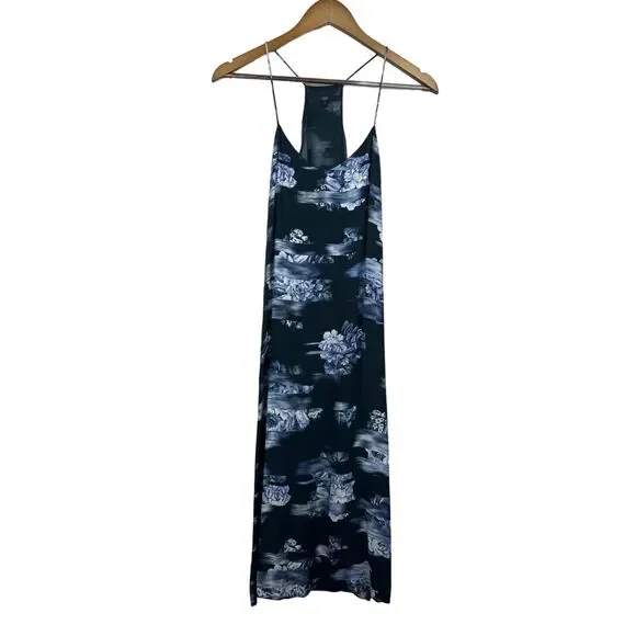 Tibi Womens Floral Midi Dress Size‎ 2 100% Viscose & Silk Black Blue Flowy