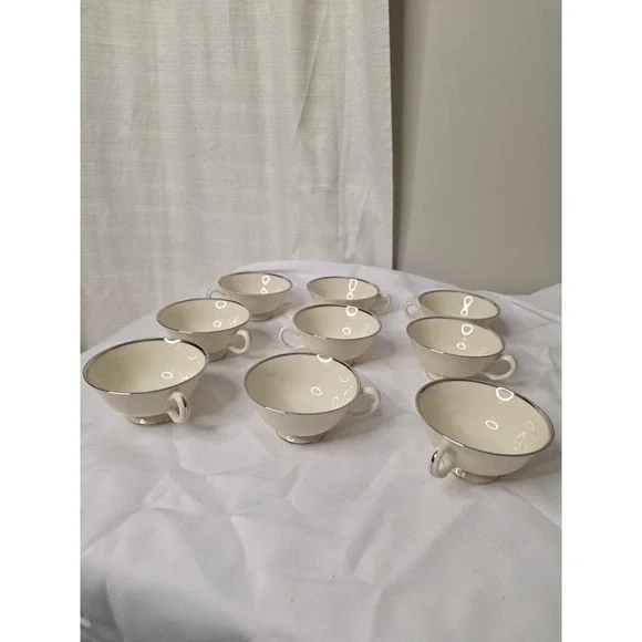 Set/9 Montclair by Lenox Ivory China with Platinum Trim B 501 Footed Tea Cup 4