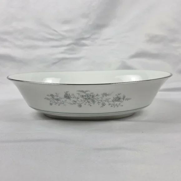 Oxford China Spring 10 Inch Oval Serving Bowl Multicolor Floral Rim Aqua Band