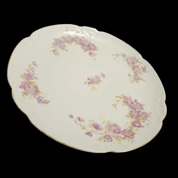 Antique M.Z. Austria Floral Cabinet Plate Gold Trim Purple Flowers