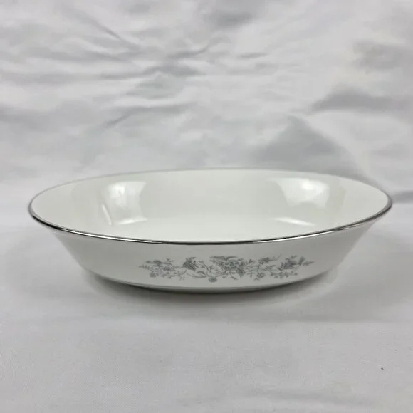 Oxford China Spring 8 Inch Oval Serving Bowl Multicolor Floral Rim Aqua Band