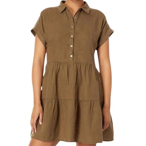 Michael Stars Olive Brown Tiered Shirt Dress