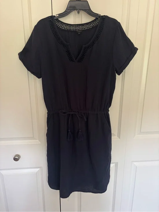 Talbots Airy Gauze Popover Shirt Dress Size medium Navy. Sf/1 cat home