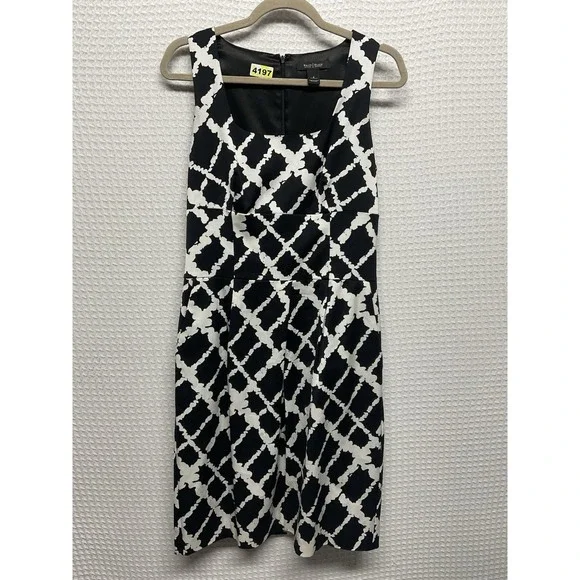 White‎ House Black Market Womens Black White Empire Waist Sheath Dress Size 6