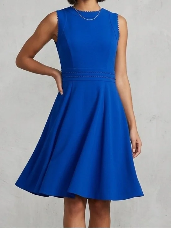 Calvin Klein blue sleeveless fit and flare scalloped lace midi dress