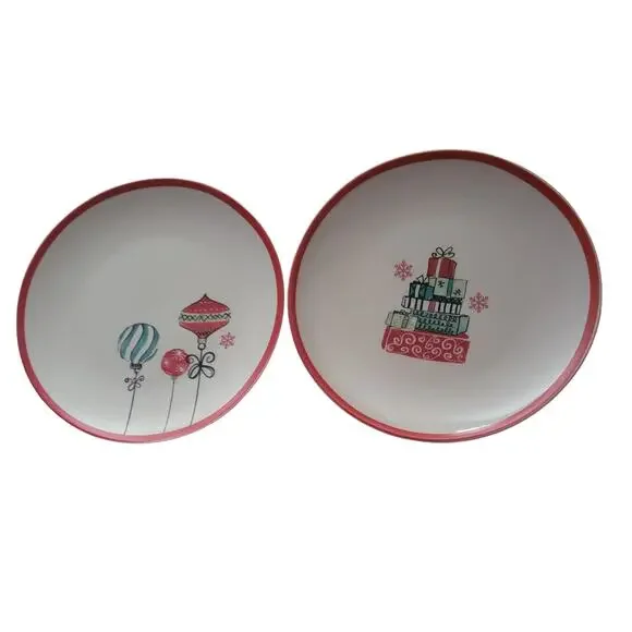 American Atelier Salad Plates Christmas Bulbs‎ and Presents Porcelain Set of two