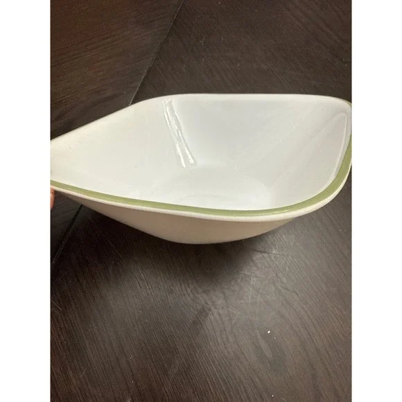 Corelle Square Cereal Soup Bowl White‎ with Sage Green Rim Vitrelle Made in USA