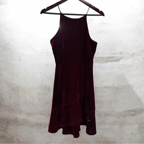 Altar'd State Burgundy Velvet Asymmetrical Slip Dress