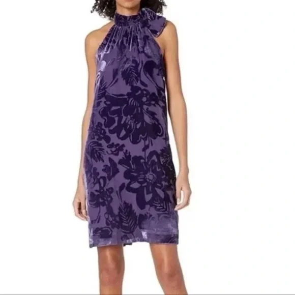 Trina Turk Womens Wish Burnout Shift Dress Purple Velvet Floral Halter size M