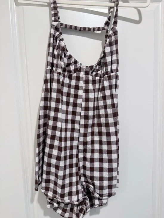 Princess Polly brown/maroon & White Gingham Romper