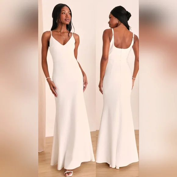 Lulu's White V-Neck Spaghetti Strap Maxi Dress