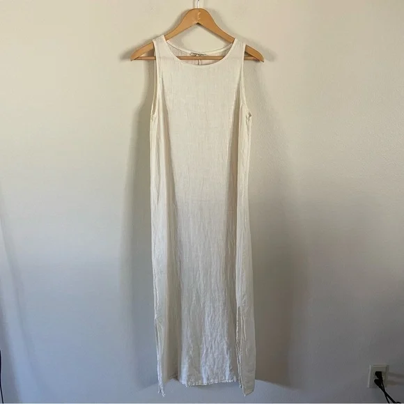 Francesca Bettini Italian 100% Linen Sleeveless Dress Cream Size Medium