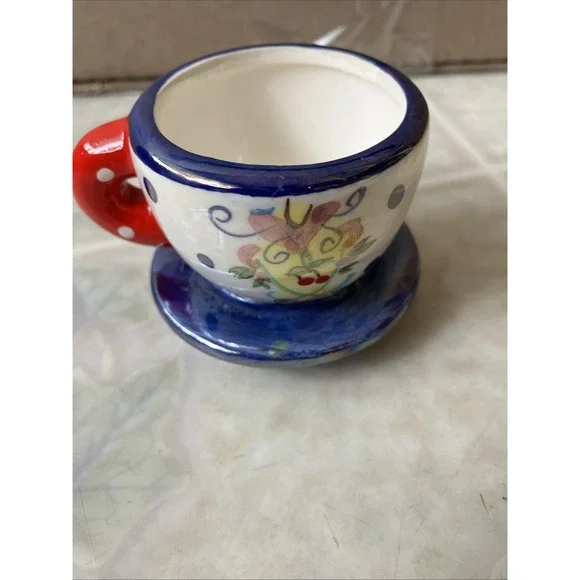 Mary Engelbreit Miniature Tea Cup On Saucer‎ Ornament Luster Polka Dots 2