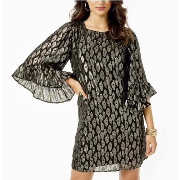 NWT Lilly Pulitzer Francis Silk Metallic Leopard Shift Dress Glam Luxe Chic Bold