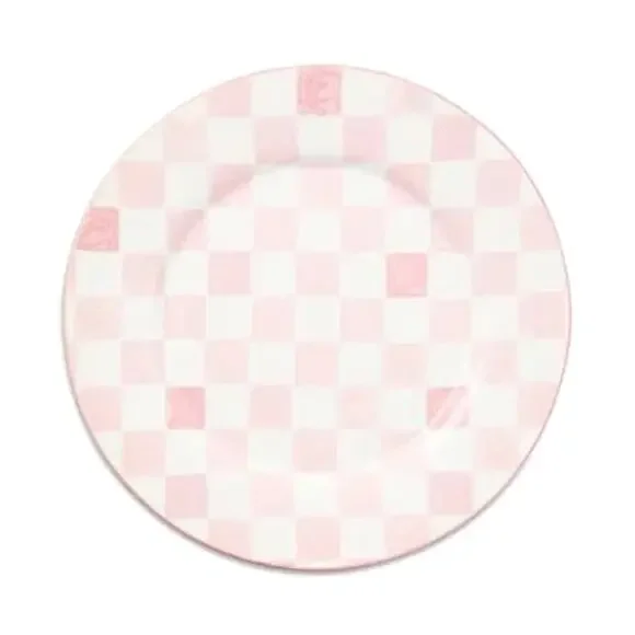 NEW Mackenzie-Childs Pink Check Dinner Plate 11in Portugal Stoneware