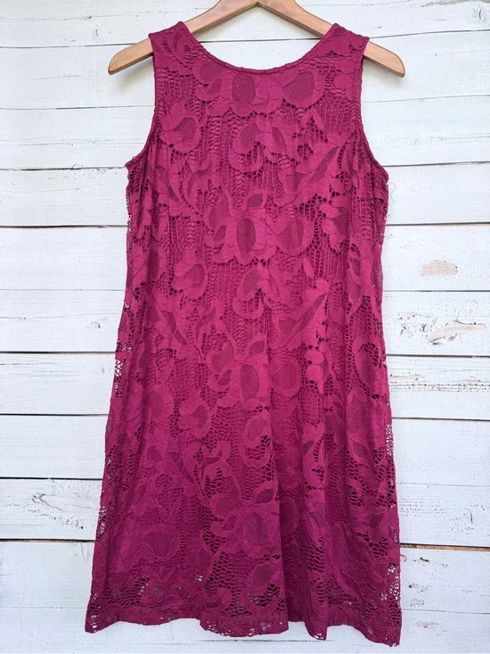 Ronni Nicole Magenta Fuchsia Pink Floral Lace Shift Dress 10P