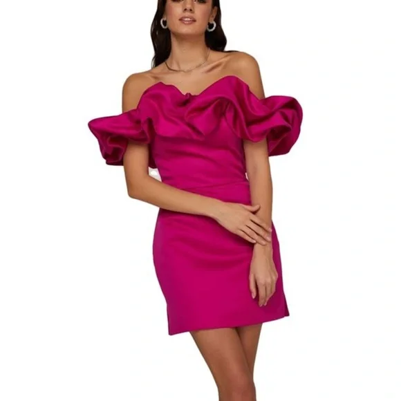 Strapless Ruffle-Off Mini Dress in Fuchsia