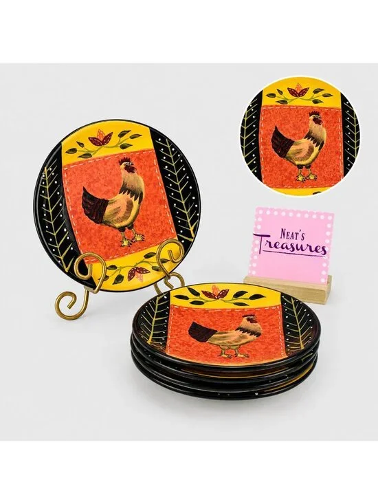 J A Designs LA DOLCE ROOSTER TUSCAN COLLECTION Stoneware Lunch Salad Plate Set 5