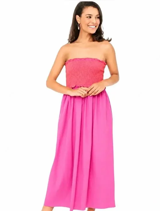 POMANDER PLACE x TUCKERNUCK Jessie Strapless Smocked Maxi Dress Pink Orange