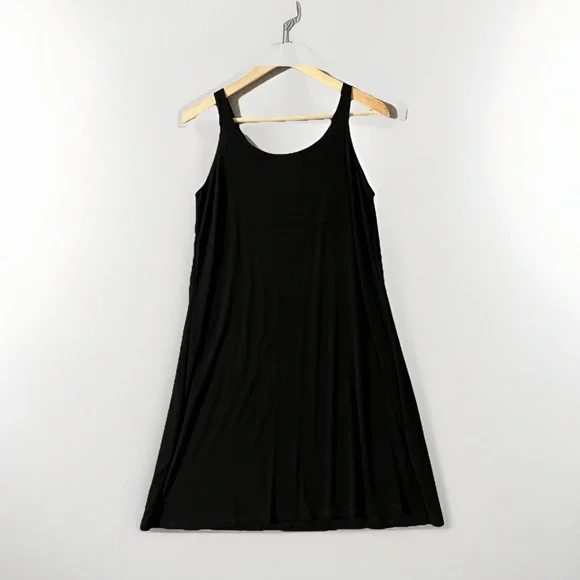 LISA BAYNE Dress Small Black Jersey Tank Midi Travel Vacation Coastal