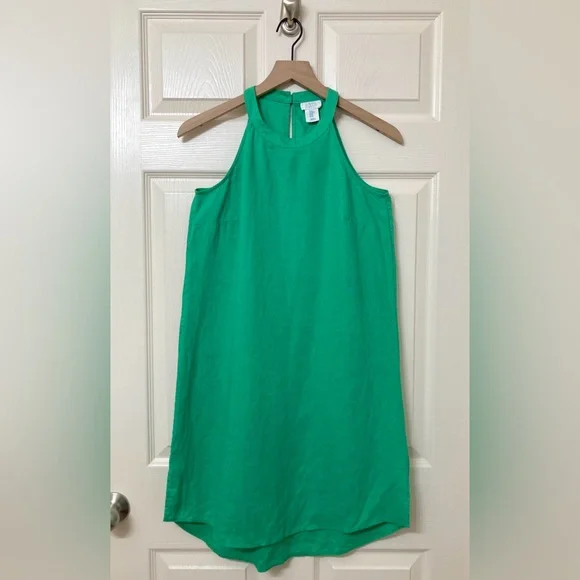 Sigrid Olsen Linen Kelly Green Halter Mini Shift Dress XS Preppy Resort Vacation