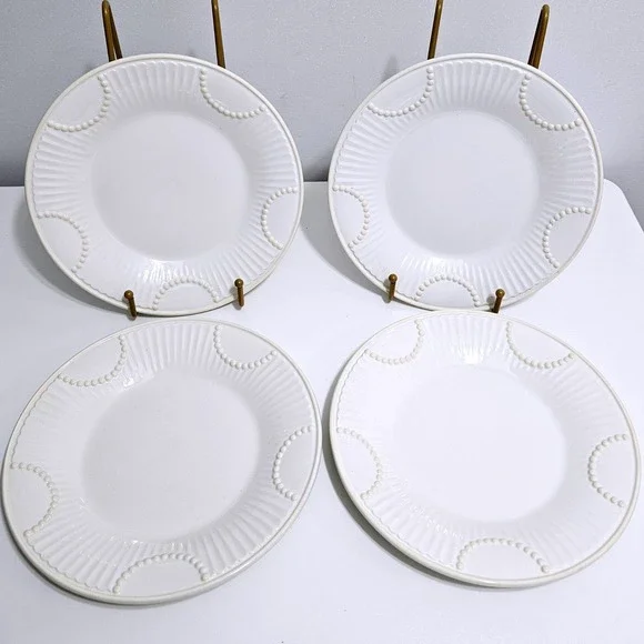 Lenox Butlers Pantry 4 Lunch Plates Discontinued Ivory Stoneware Rimmed Soup Y2K