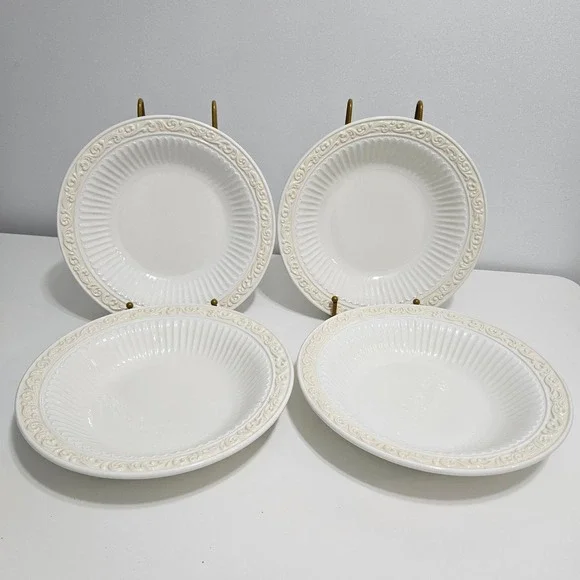 Lenox Butlers Pantry Pasta 4 Bowls Discontinued Ivory Stoneware Rimmed Soup Y2K