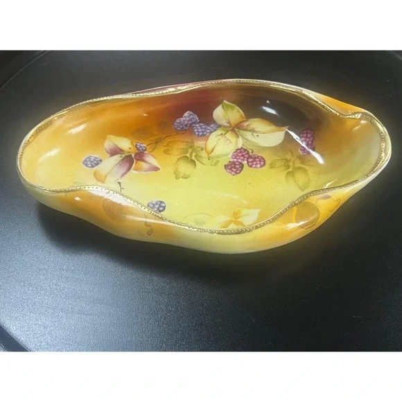 Antique Nippon Hand Painted Celery Dish‎ 1891-1911 Maple Leaf Mark Gold-Beaded
