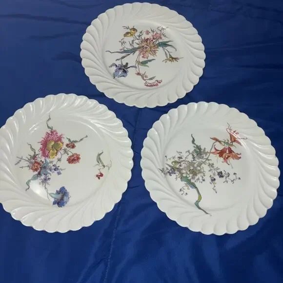 Haviland Limoges France Fleurs et Fruits De Saxe Porcelain Salad Plates Set of 3