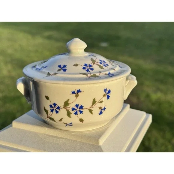 Apilco BIA Cordon Bleu French Sugar Bowl Frieda  Blue Cornflower VTG France