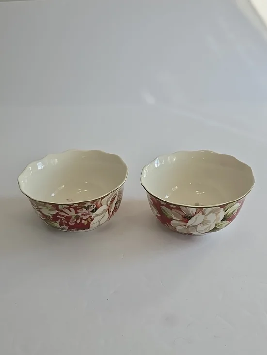 222 Fifth PTS International Set Of 2 Emilia Red Fine China Porcelain Cereal Bowl
