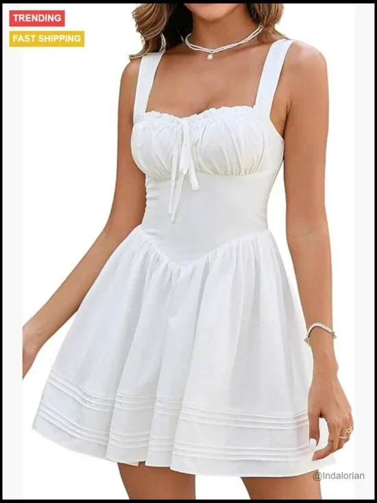 Polyester Elastane Square Neck Mini Sundress Corset Backless A-Line
