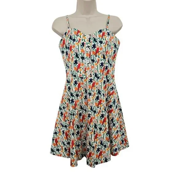 ALICE & OLIVIA Nella Button Front Mini Dress in Bird Party Size 6