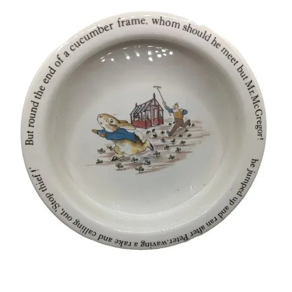 Wedgwood & Barlastin Peter Rabbit Beatrix Potter Vtg Childs Cereal Bowl Farmer